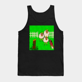 Baa baa, three fluffy white sheep a cat and a dog in the farm yard Tank Top